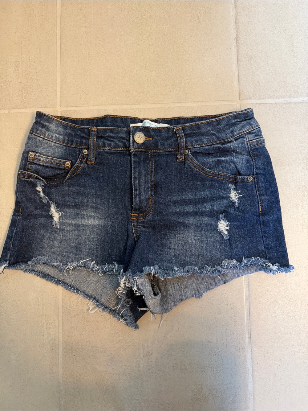 Highway Jeans Dark Blue Distressed Frayed Hem Shorts